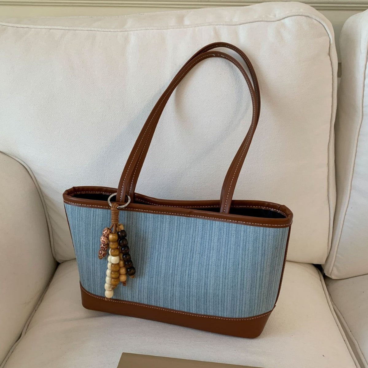 Ins Splicing Denim Tote Bag Large Capacity Women's Shoulder Bag