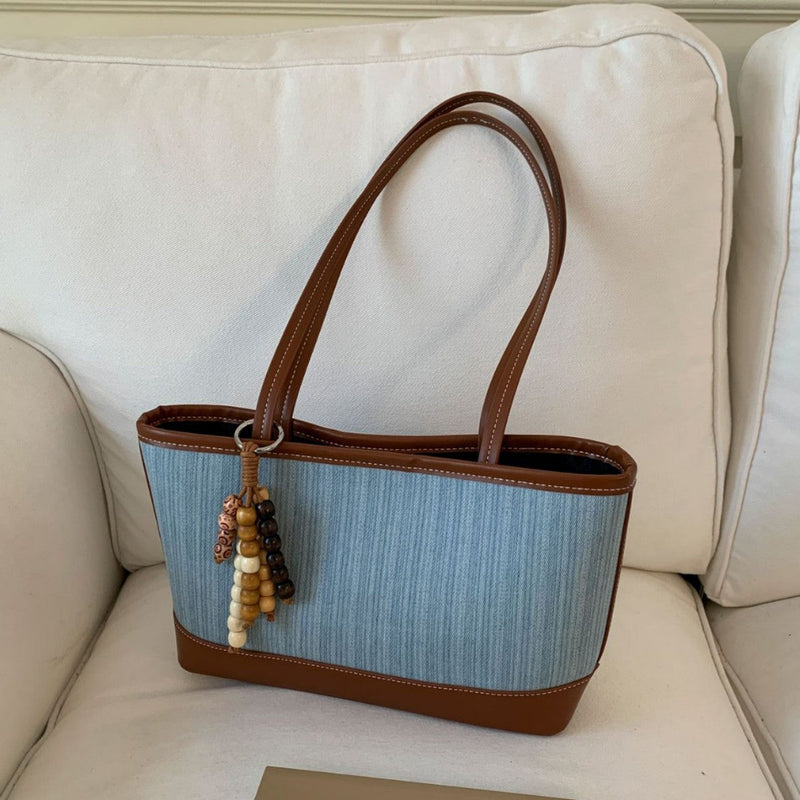 Ins Splicing Denim Tote Bag Large Capacity Women's Shoulder Bag