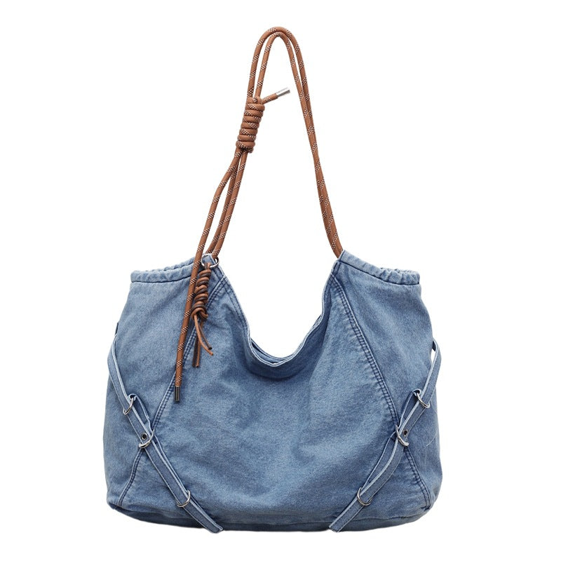 Retro Denim Commuter Shoulder Bag Large Capacity Light Able Tote