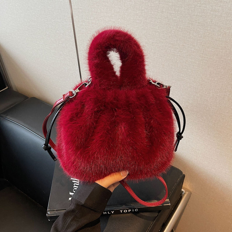 Women's Fashion Plush Bucket Bag Single Shoulder Strap