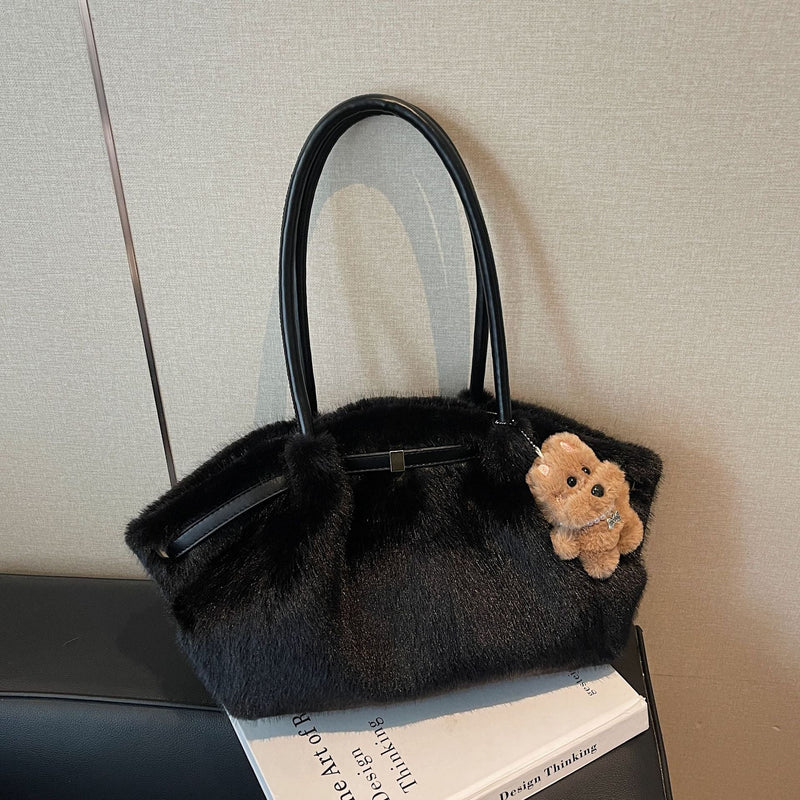 Demellier Plush Shoulder Bag Retro Fashion Large Capacity Tote