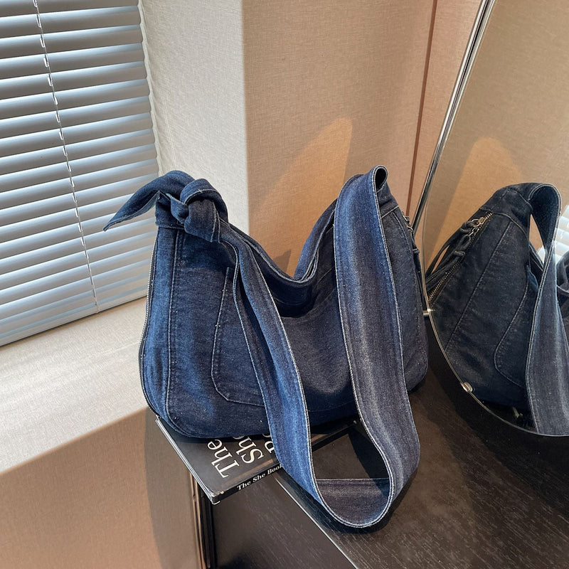Splicing Contrast Shoulder Bag Denim Messenger Large Capacity Pillow Bag