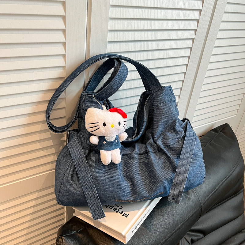 Large Capacity Denim Shoulder Bag for Daily Use