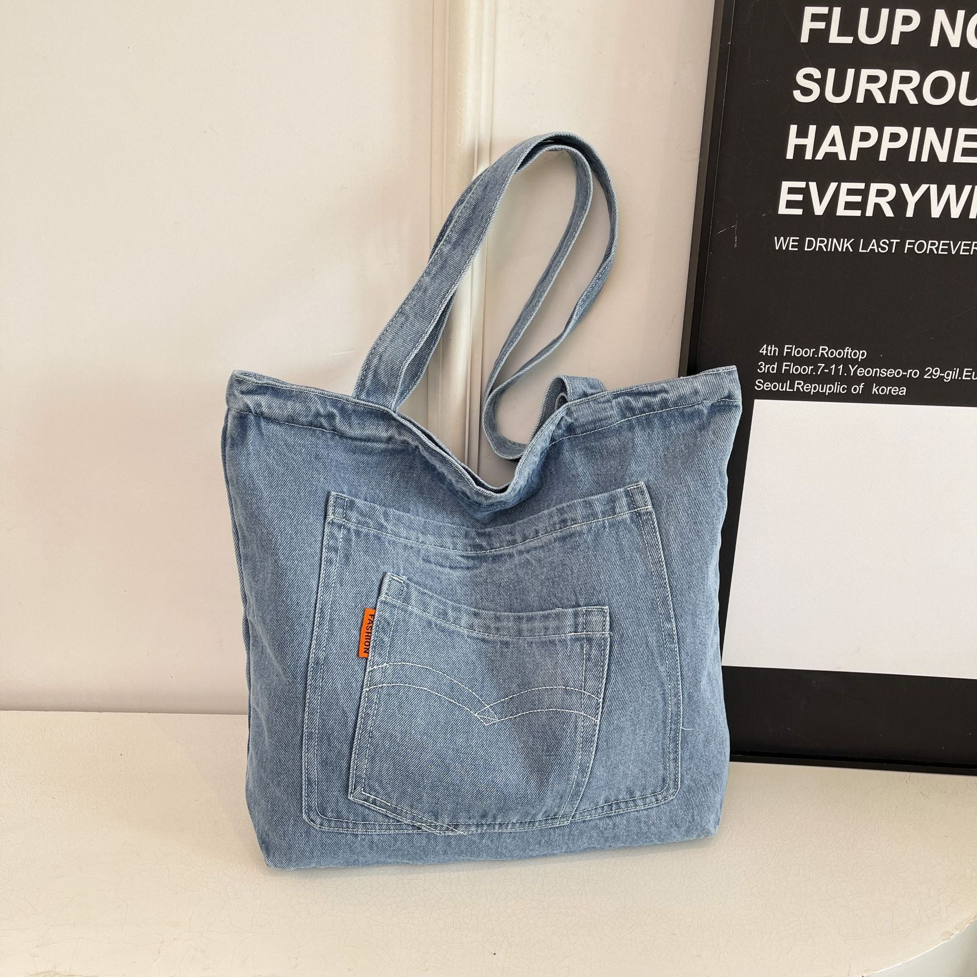 Denim Commuter Shoulder Bag Large Capacity Simple Style