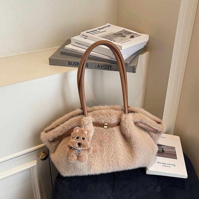Demellier Plush Shoulder Bag Retro Fashion Large Capacity Tote