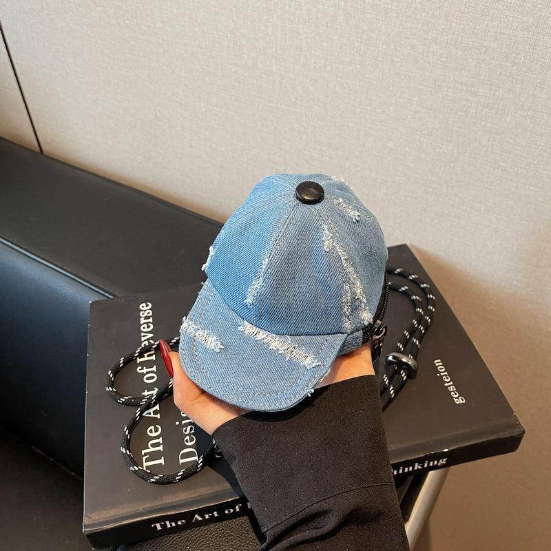 Denim Baseball Cap Messenger Bag with Earphones Storage