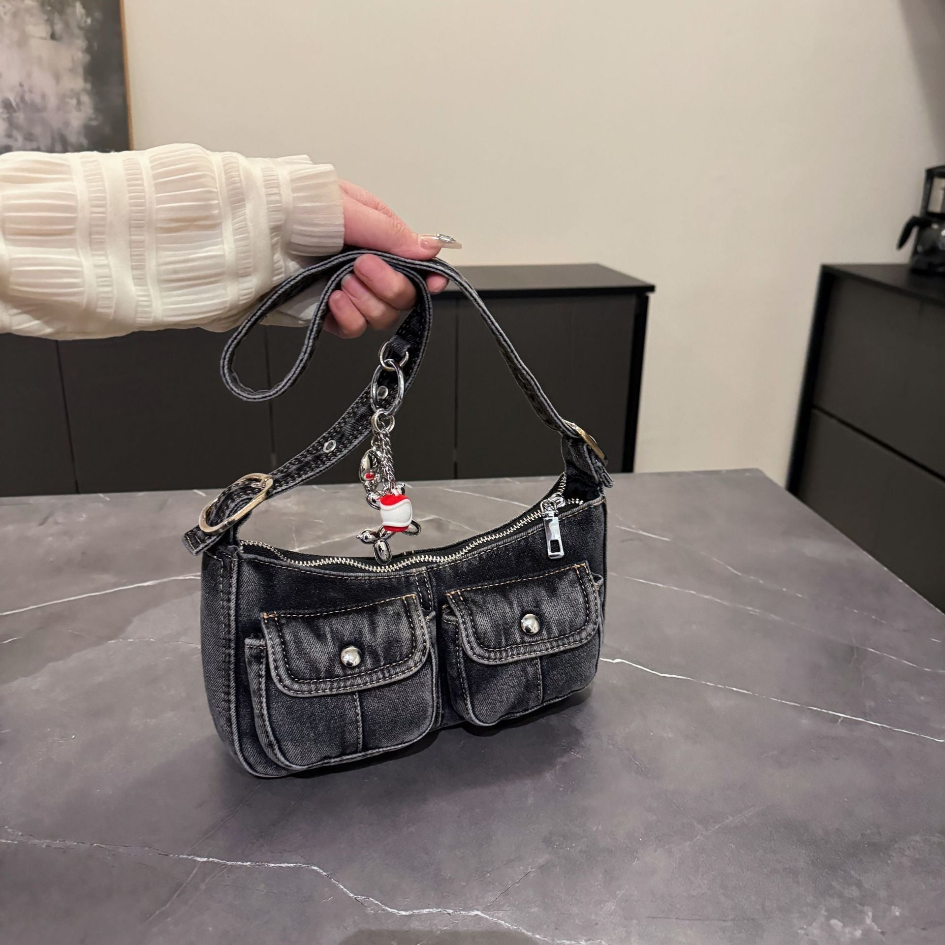 Babes Denim Shoulder Bag Commuter Messenger Bag