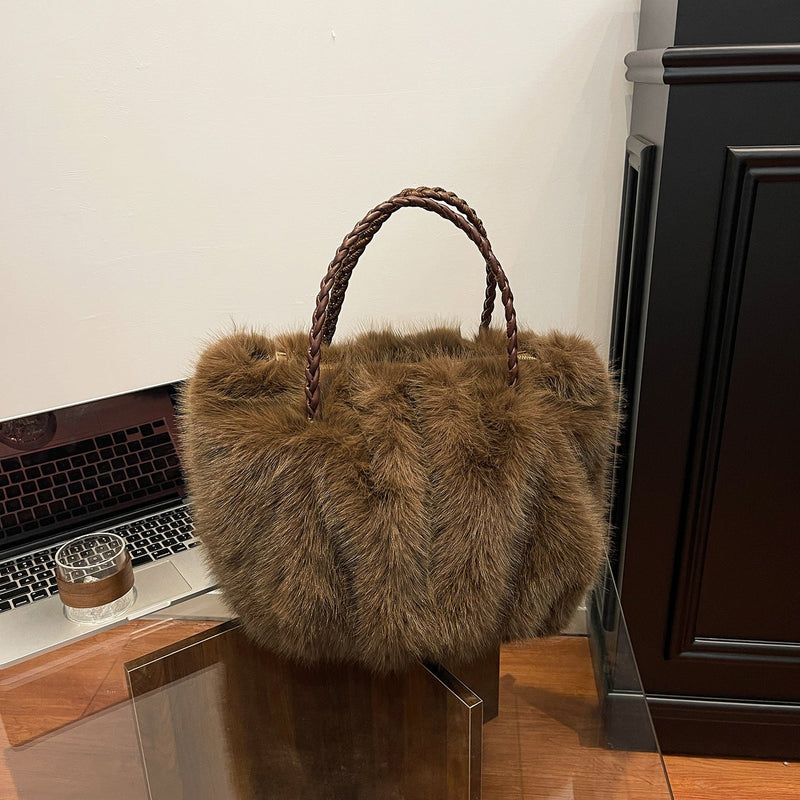 Fashion Plush Cloud Bag Large Capacity Fluffy Tote Casual Shoulder Bag
