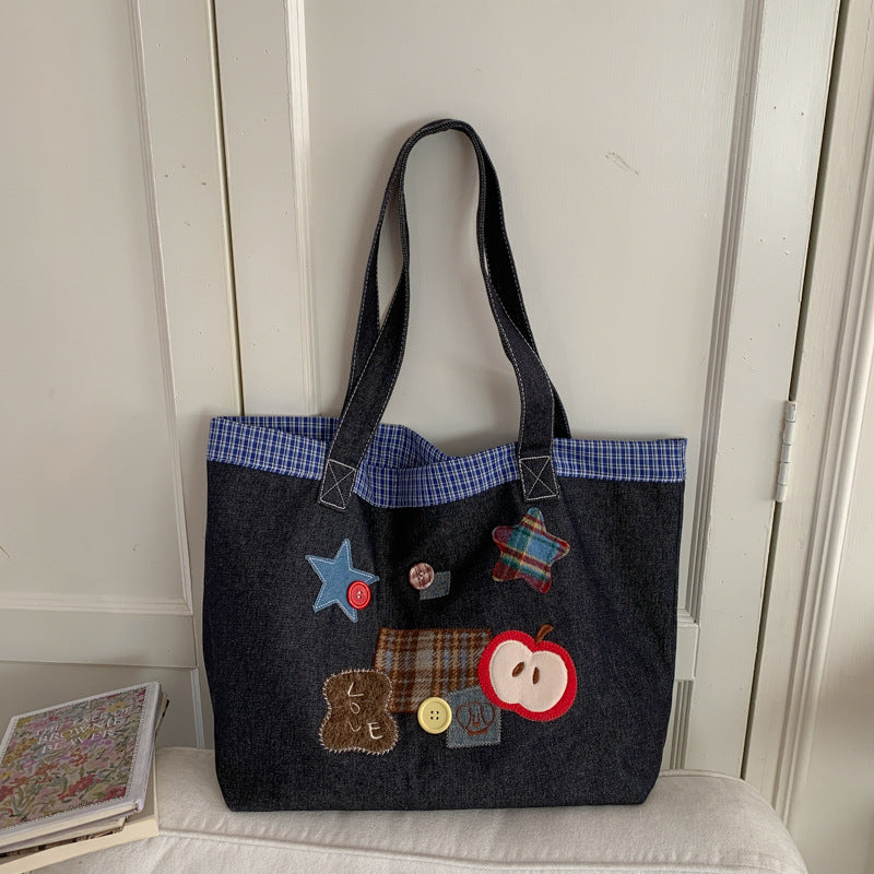 Denim Commuter Shoulder Bag Versatile Casual Tote