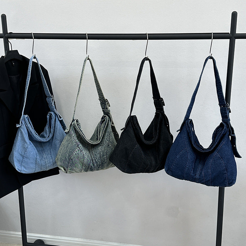 Retro Denim Croissant Messenger Bag Large Capacity Thickened Fabric