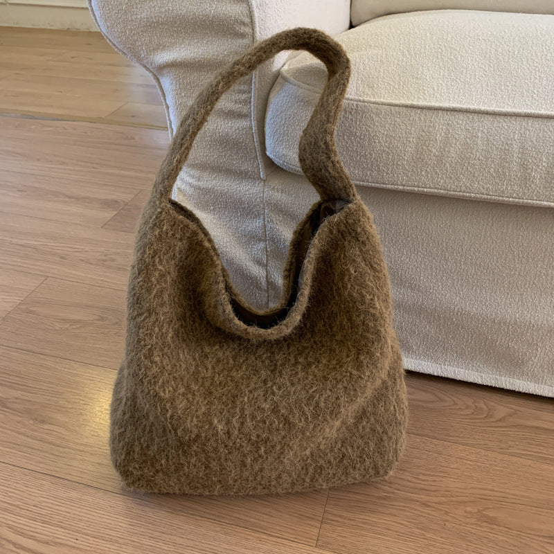 Internet Popular Plush Woolen Large-Capacity Tote Bag