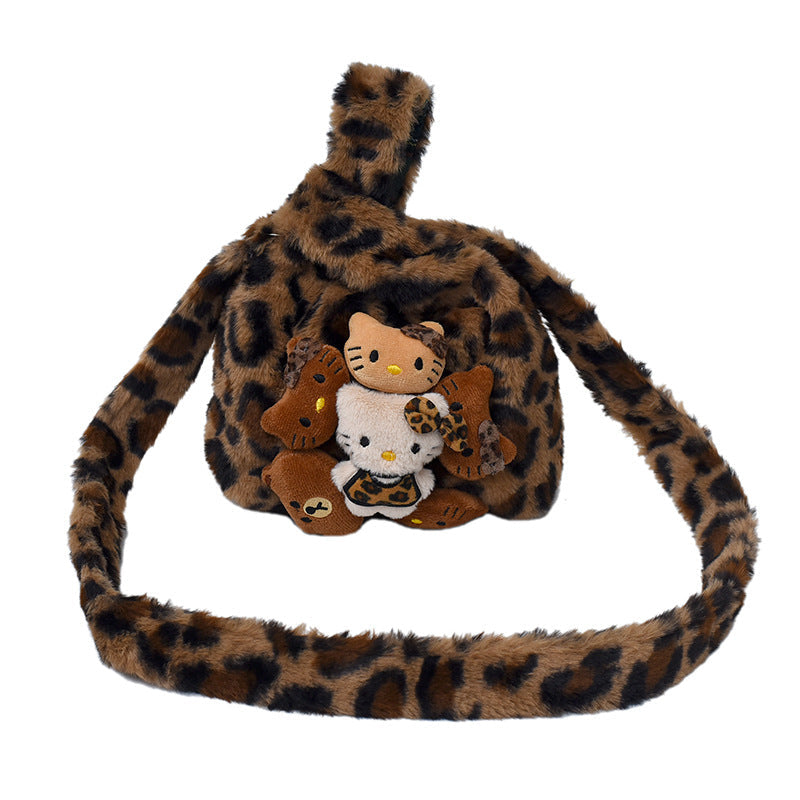 Cute Kt Cat Leopard Print Plush Commuter Bag