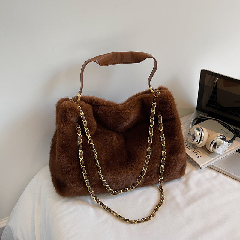 Retro Plush Chain Women's Bag - Large Capacity Underarm Bag