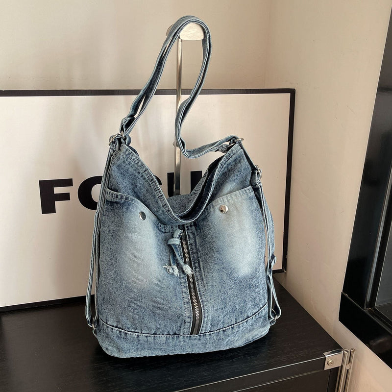 Large-Capacity Denim Backpack Daily Commuting Tote Bag