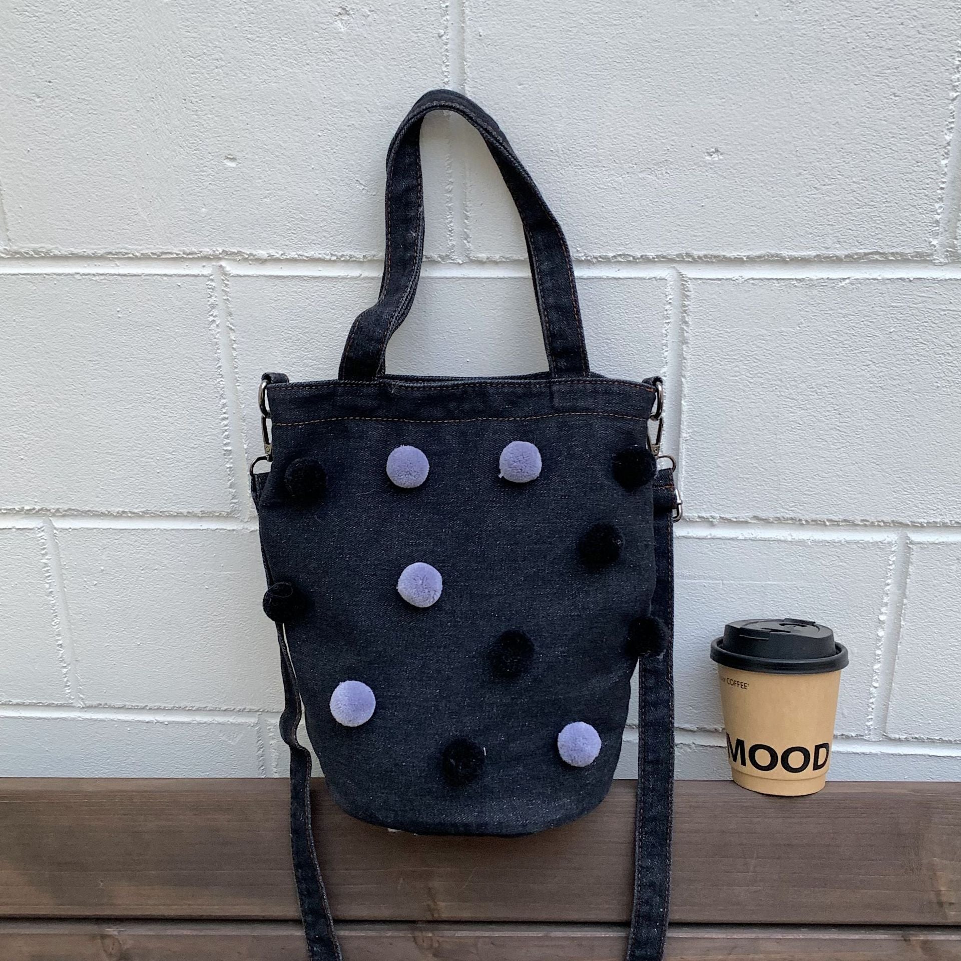 Personalized Polka Dot Retro Denim Bucket Bag