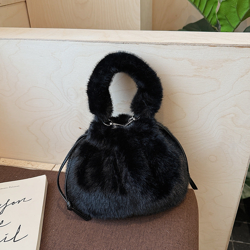 Light Luxury Plush Bucket Bag Cute Soft Handbag Shoulder Bag