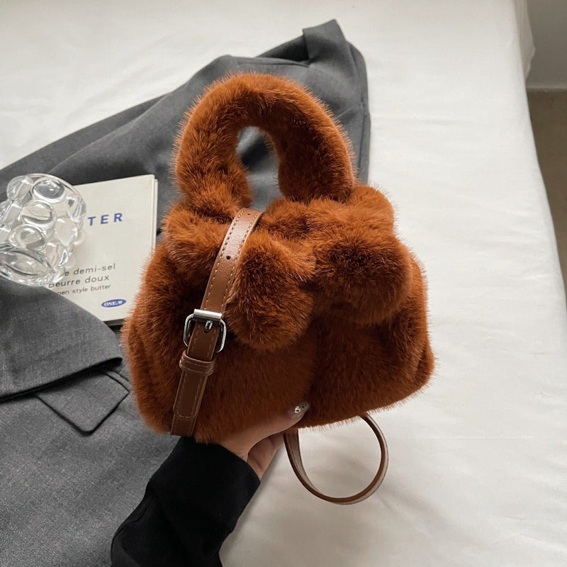 Retro Plush Bow Bag Fluffy Fashion Messenger Bag