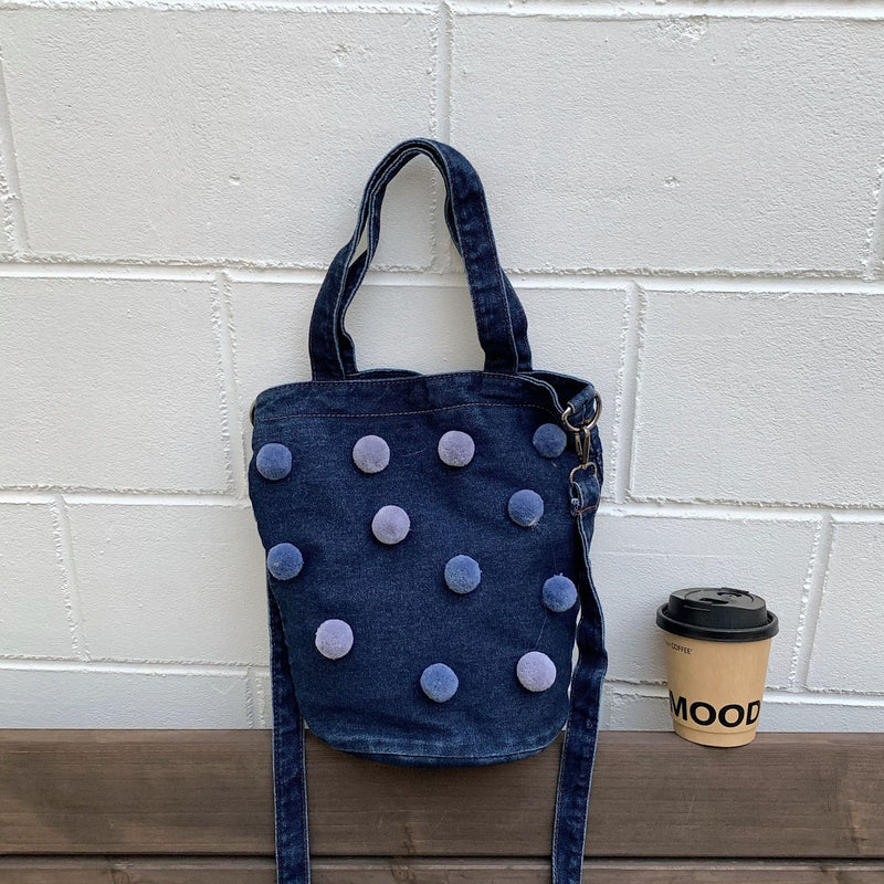 Personalized Polka Dot Retro Denim Bucket Bag