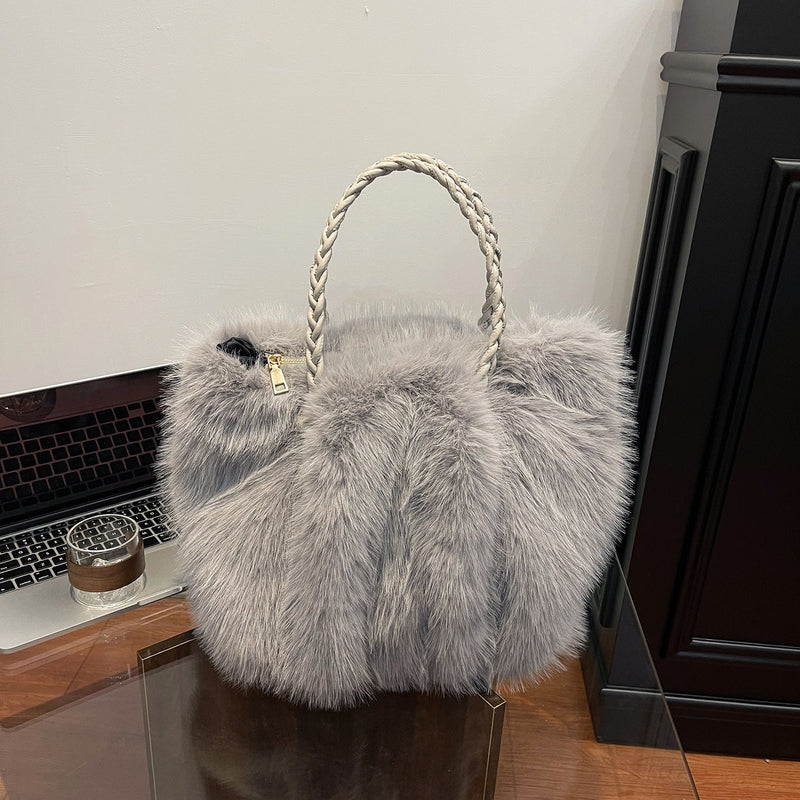 Fashion Plush Cloud Bag Large Capacity Fluffy Tote Casual Shoulder Bag