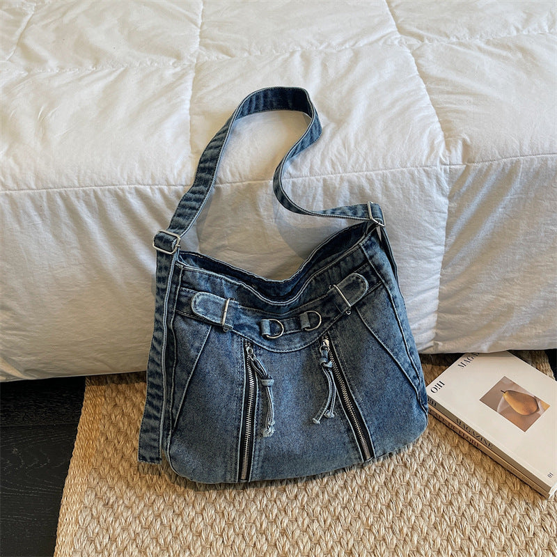 Large Capacity Denim Messenger Bag for Commuting