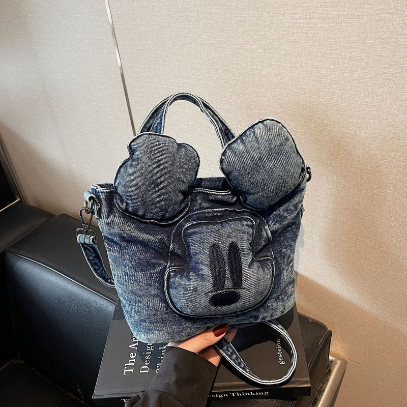 Retro Mickey Mouse Denim Messenger Bag