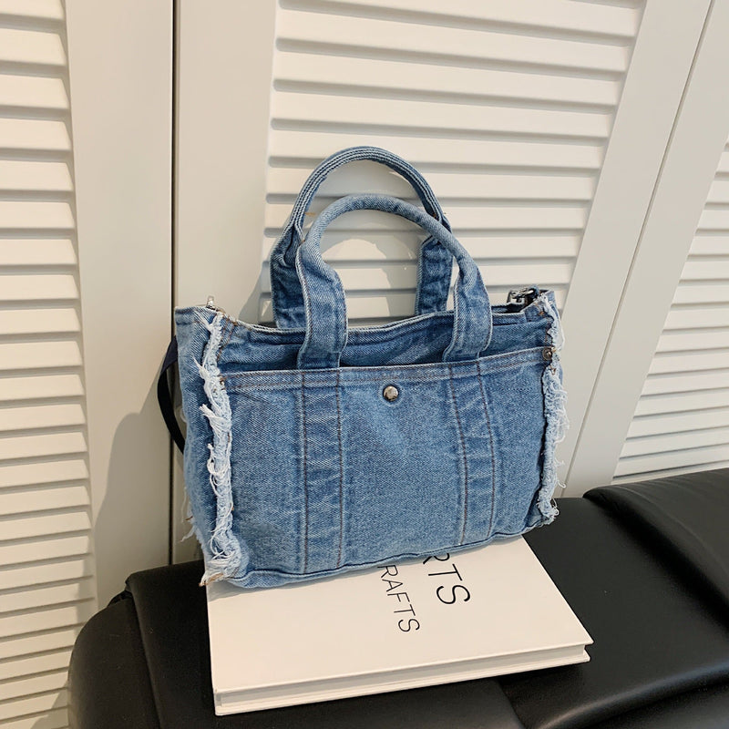 Denim Messenger Bag Large Capacity Casual Commuter Tote