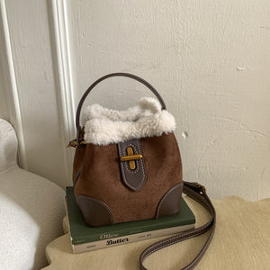 Light Luxury Plush Bucket Bag Maillard Retro Versatile Handbag