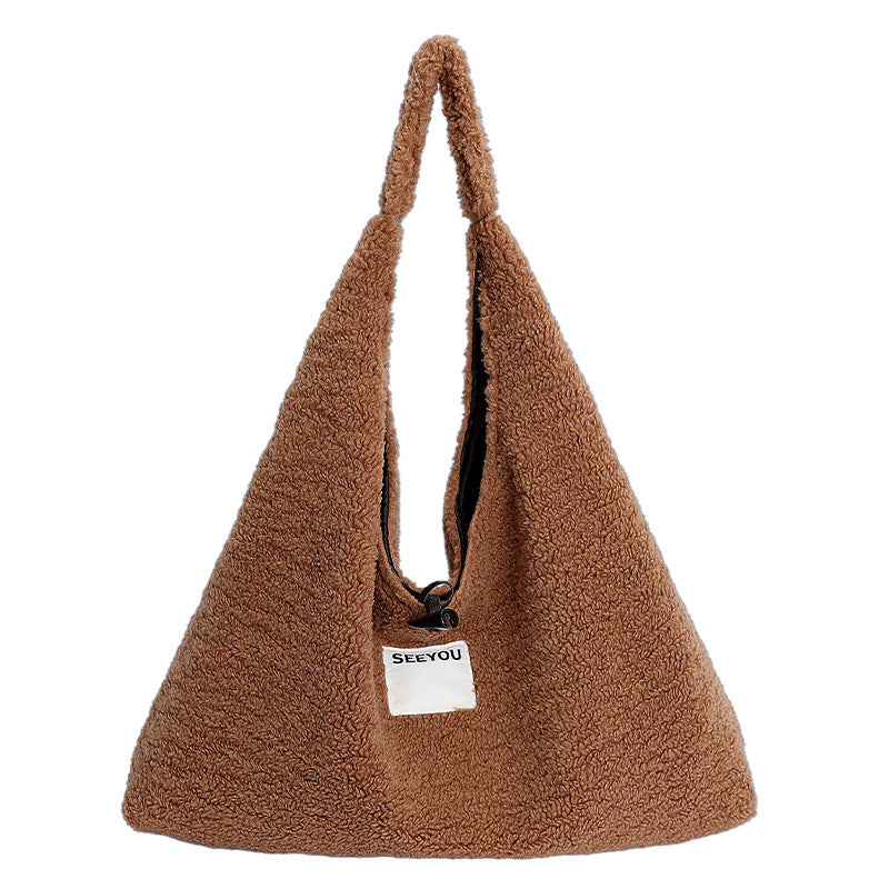 Lamb Wool Shoulder Bag Large Capacity Casual Commuter Dumpling Bag