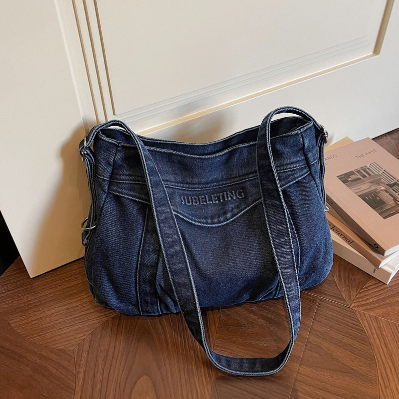 Stylish Retro Denim Shoulder Bag for Commuters
