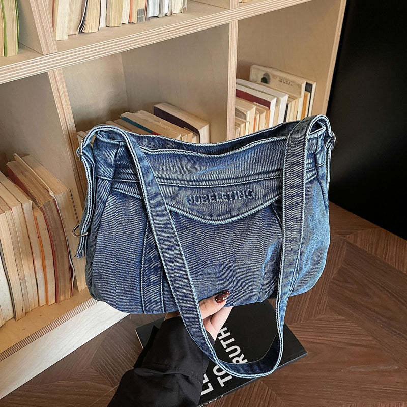 Stylish Retro Denim Shoulder Bag for Commuters