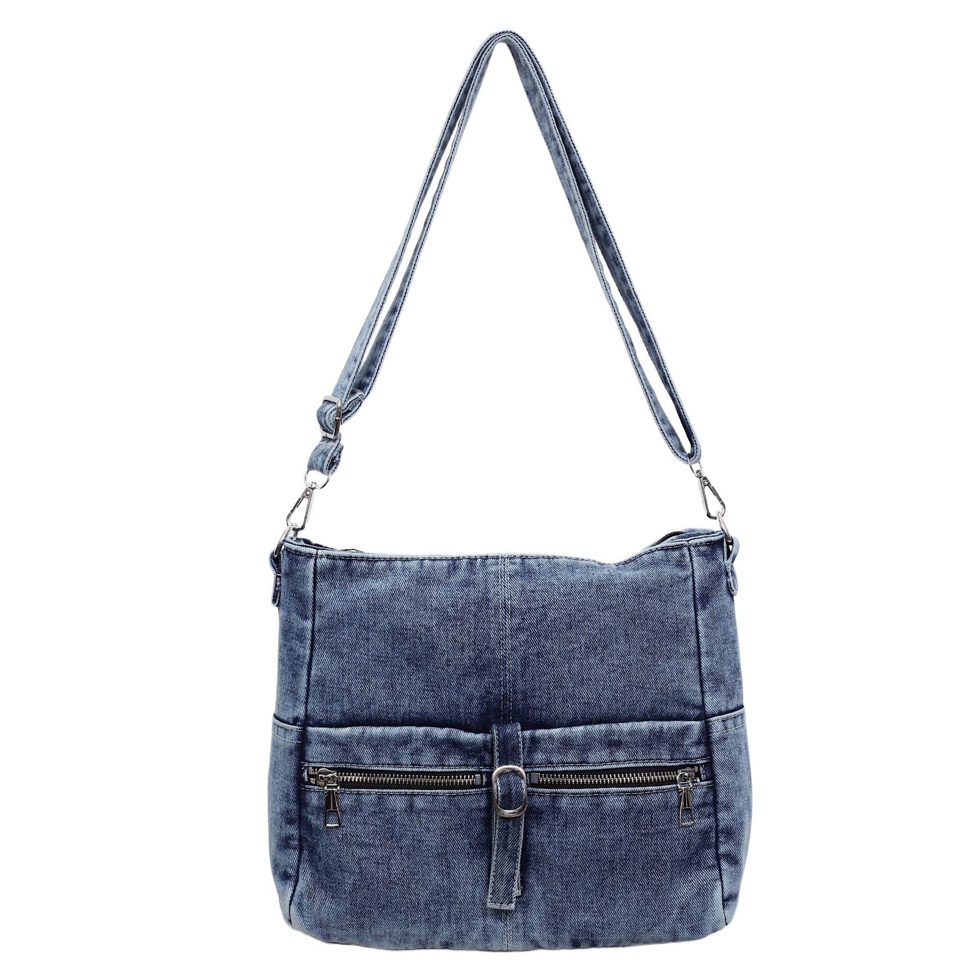 Large Capacity Retro Denim Tote Bag for Commuting