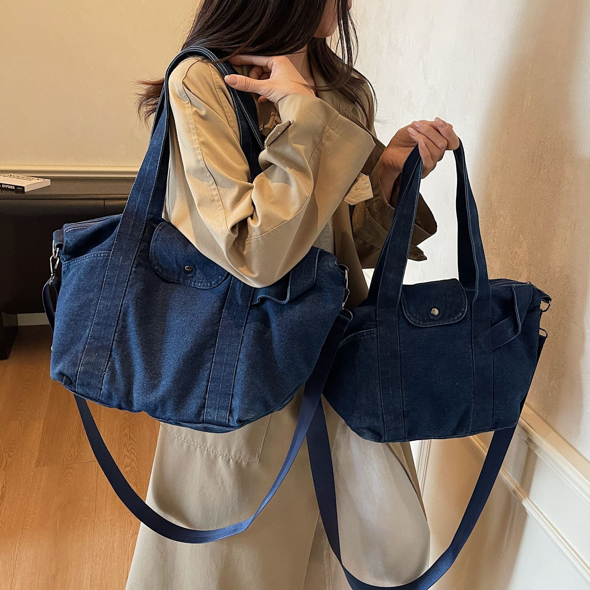 Trendy Large Capacity Denim Dragon Tote Bag for Women