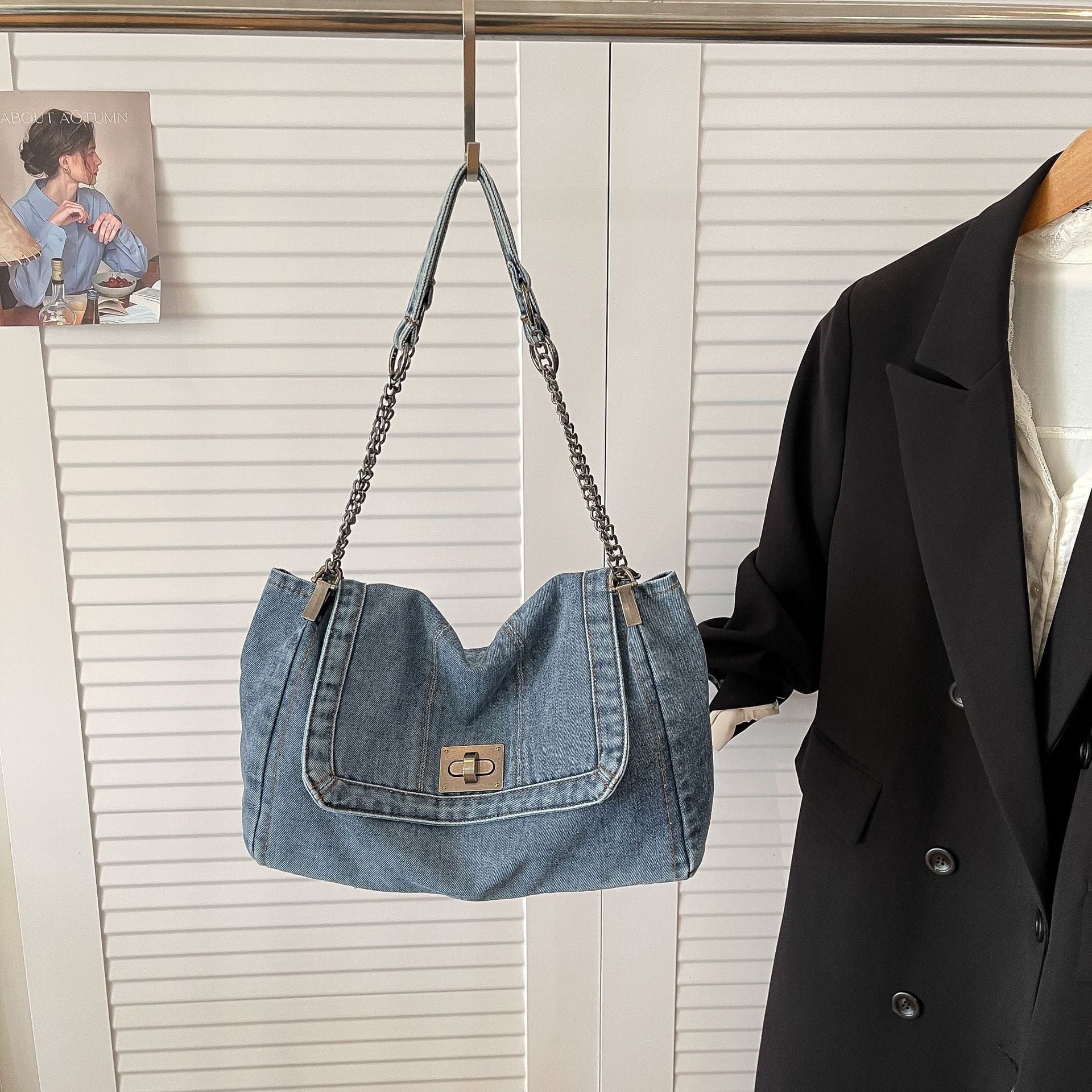 Denim Canvas Tote Bag Retro Commuter Shoulder Bag