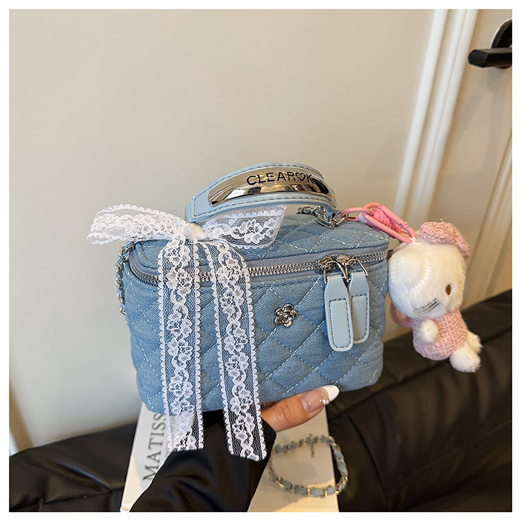 High-End Women's Denim Rhombus Chain Handbag Messenger Bag