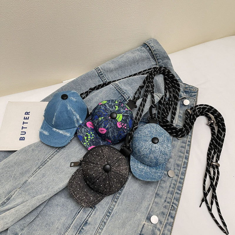 Denim Baseball Cap Messenger Bag with Earphones Storage