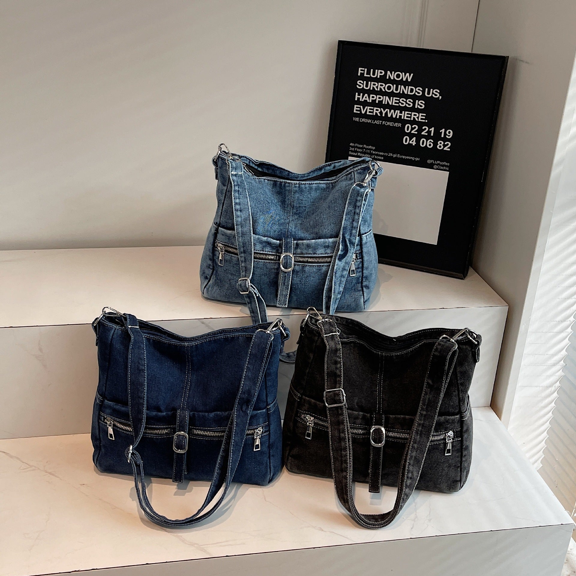 Large Capacity Retro Denim Tote Bag for Commuting