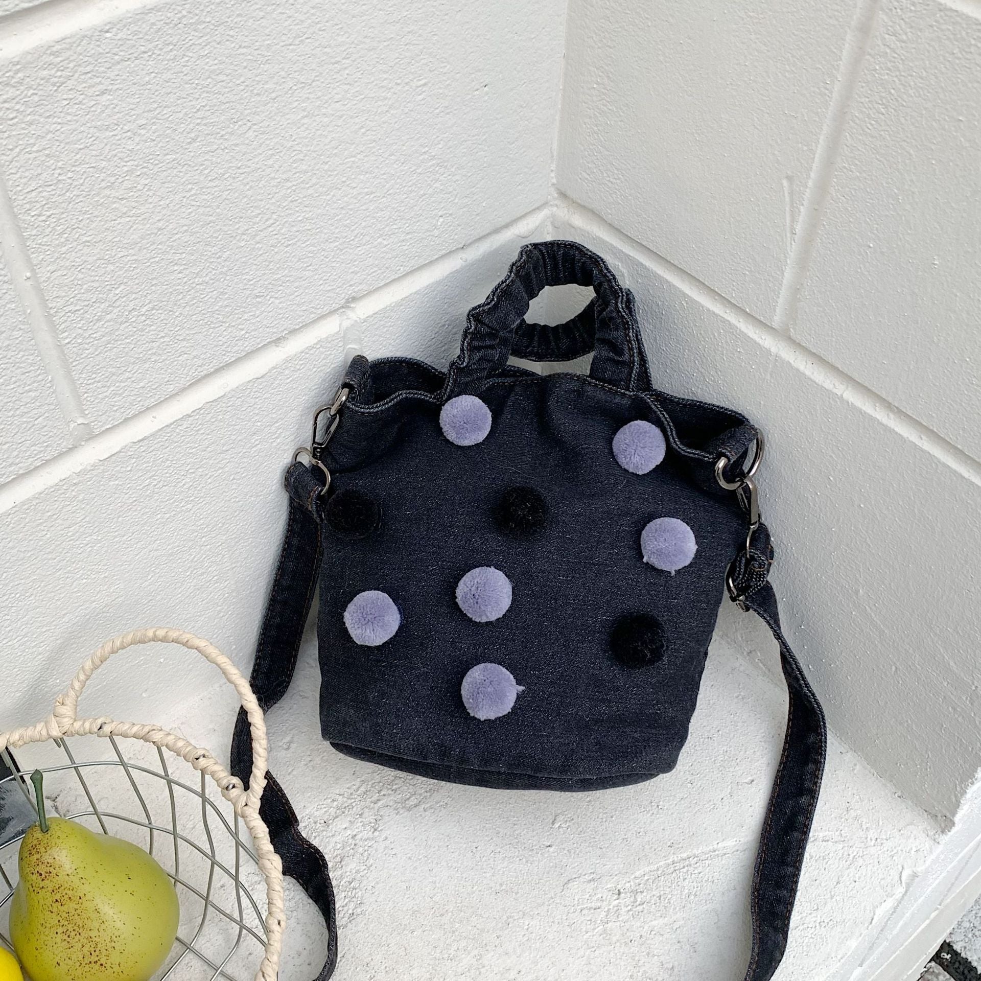 Polka Dot Denim Messenger Bag for Commuting