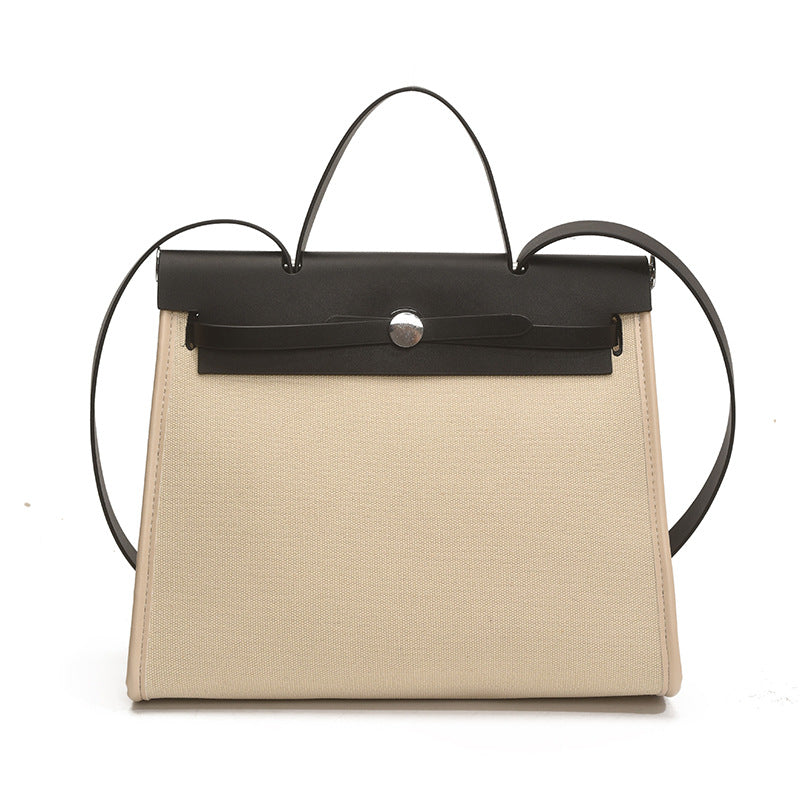 High-End Canvas Splicing Kelly Bag Large-Capacity Shoulder Bag