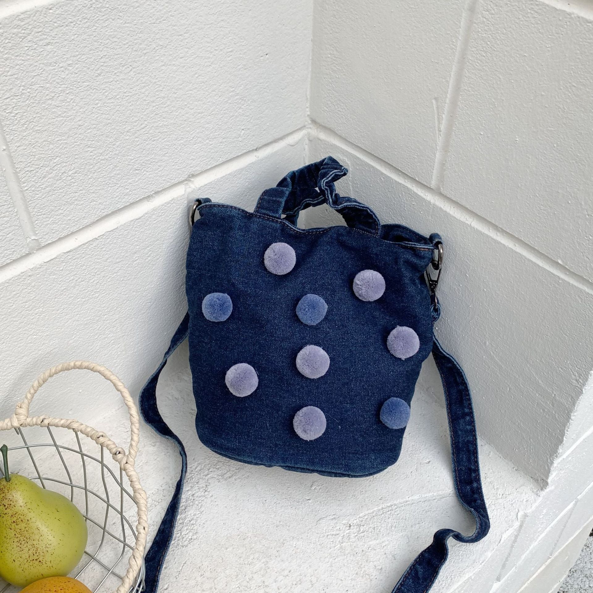 Polka Dot Denim Messenger Bag for Commuting