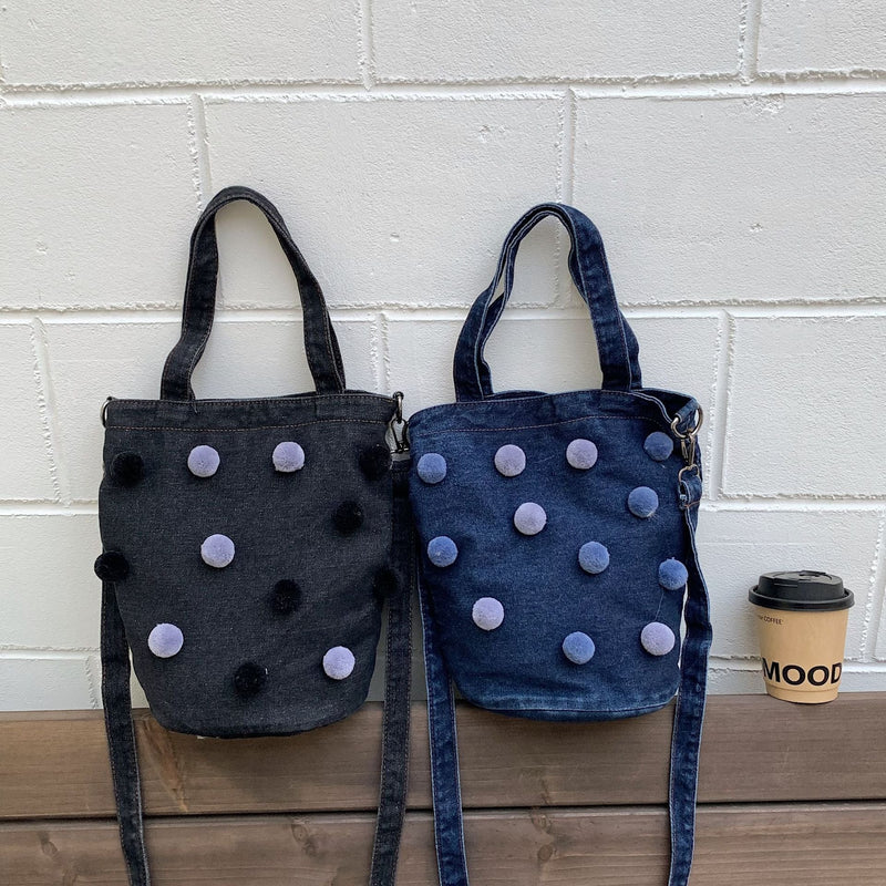 Personalized Polka Dot Retro Denim Bucket Bag