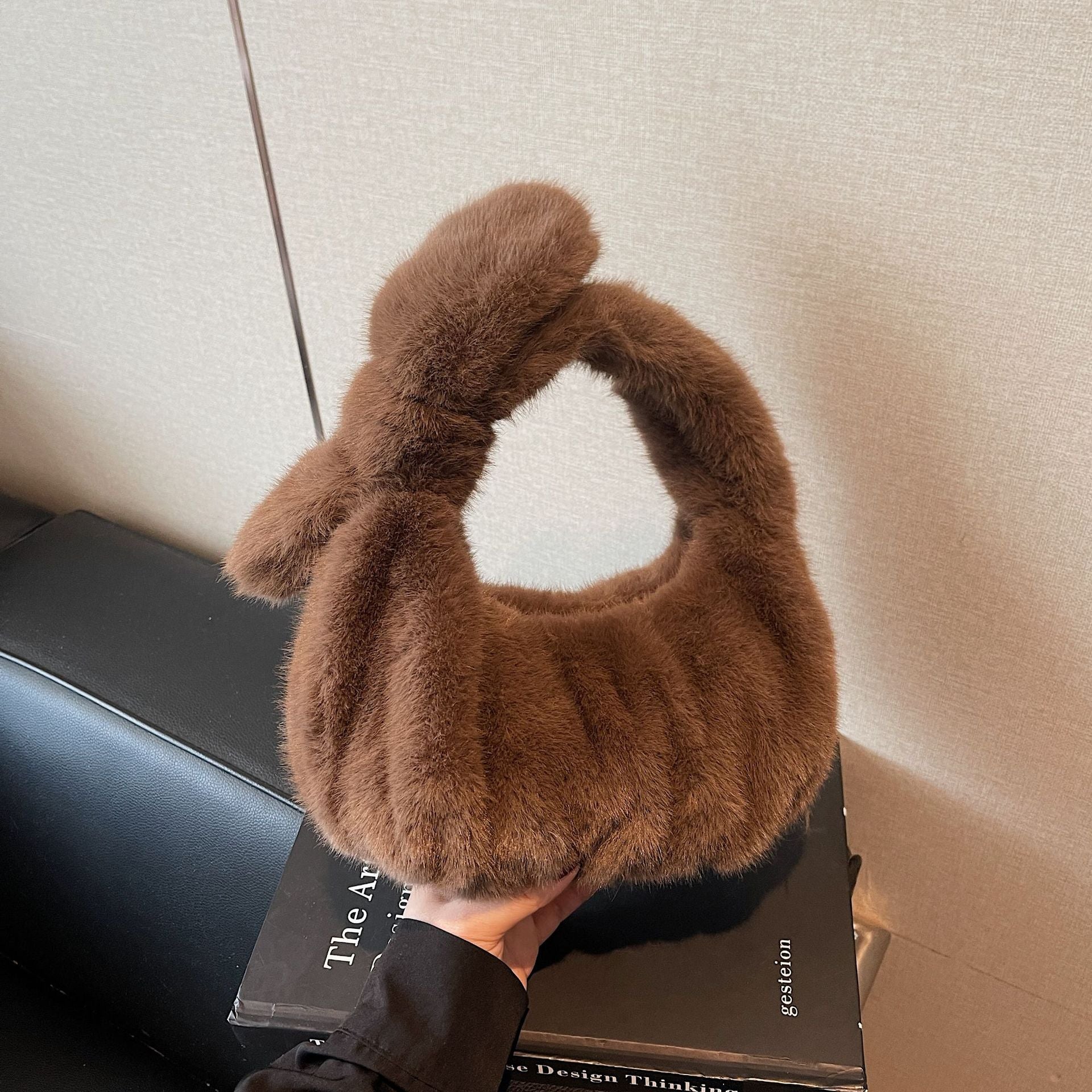Plush Pleated Hand Cloud Bag Solid Color Hair Bag