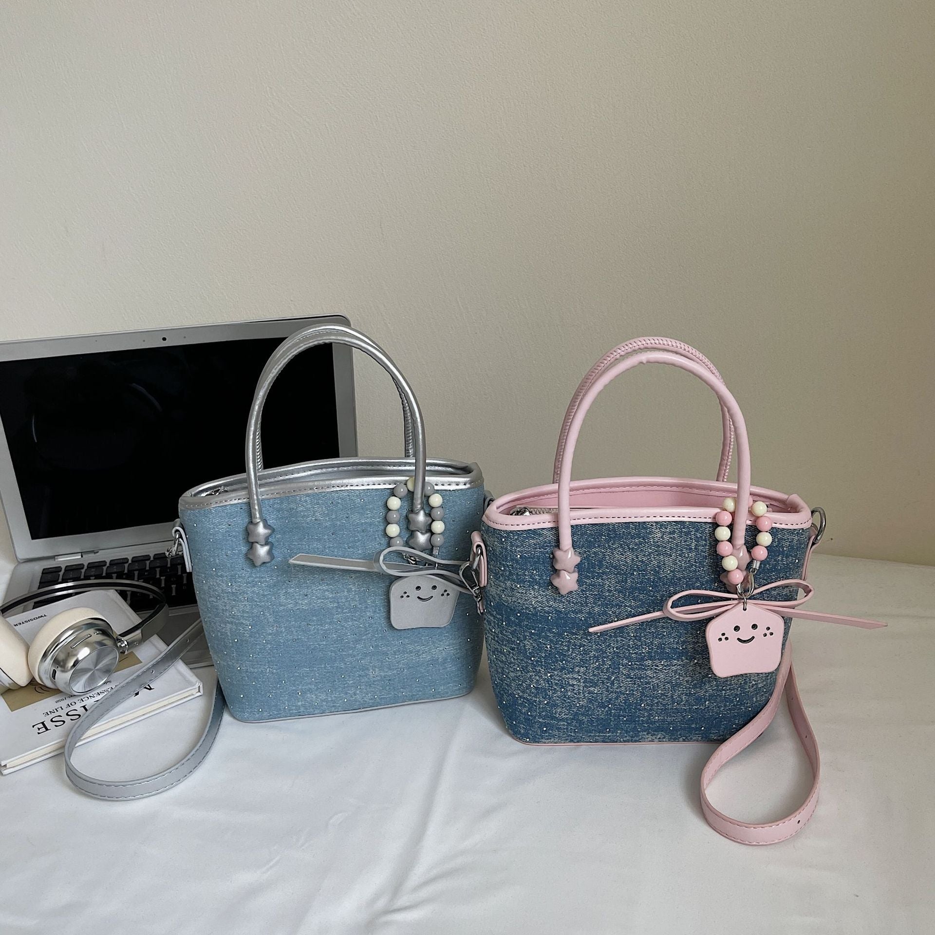 Denim Diamond Bucket Bag Commuter Vegetable Basket Handbag
