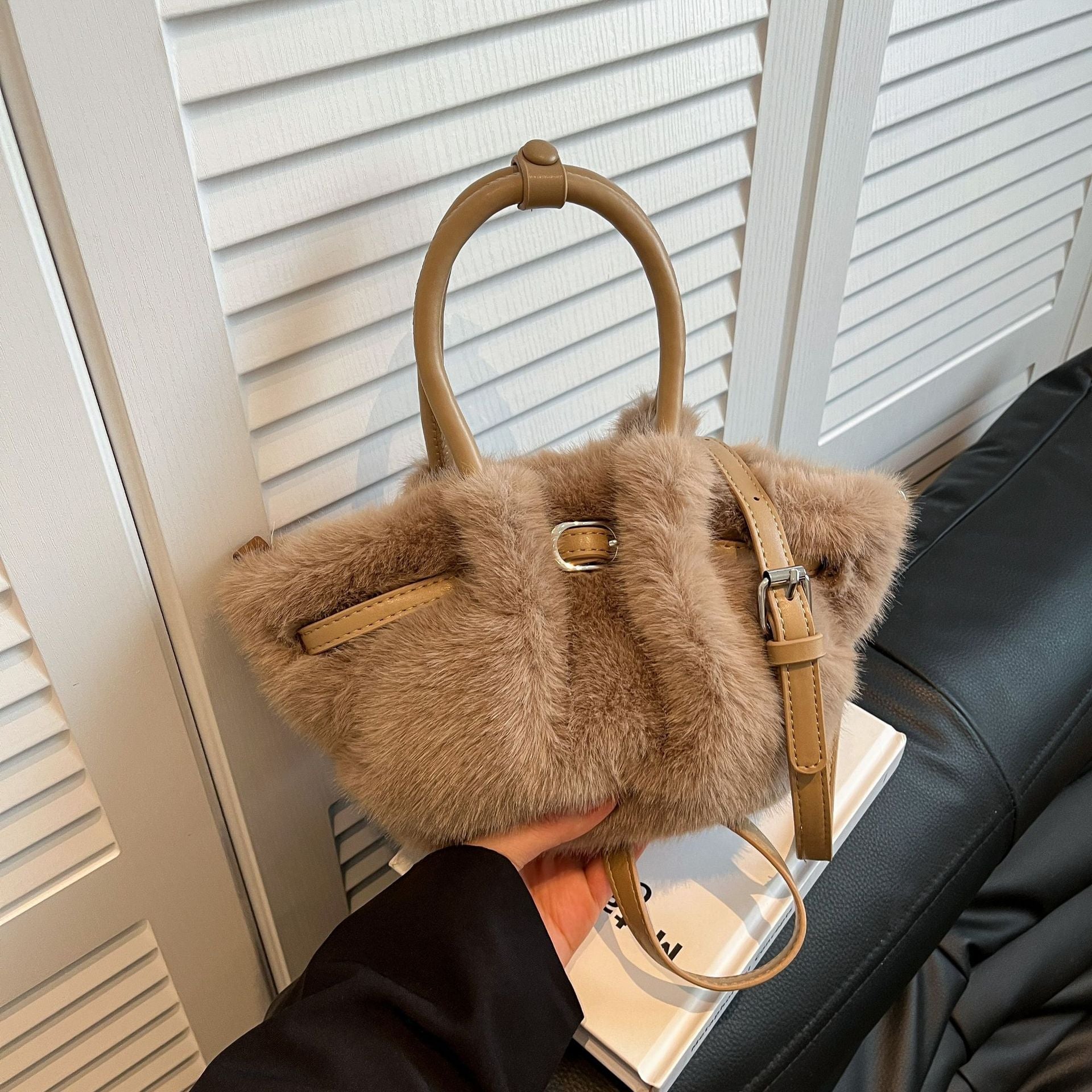 Demellier Women's Plush Splicing Shoulder Crossbody Bag