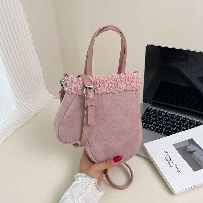 Frosted Retro Shoulder Bag Contrast Color Plush Messenger