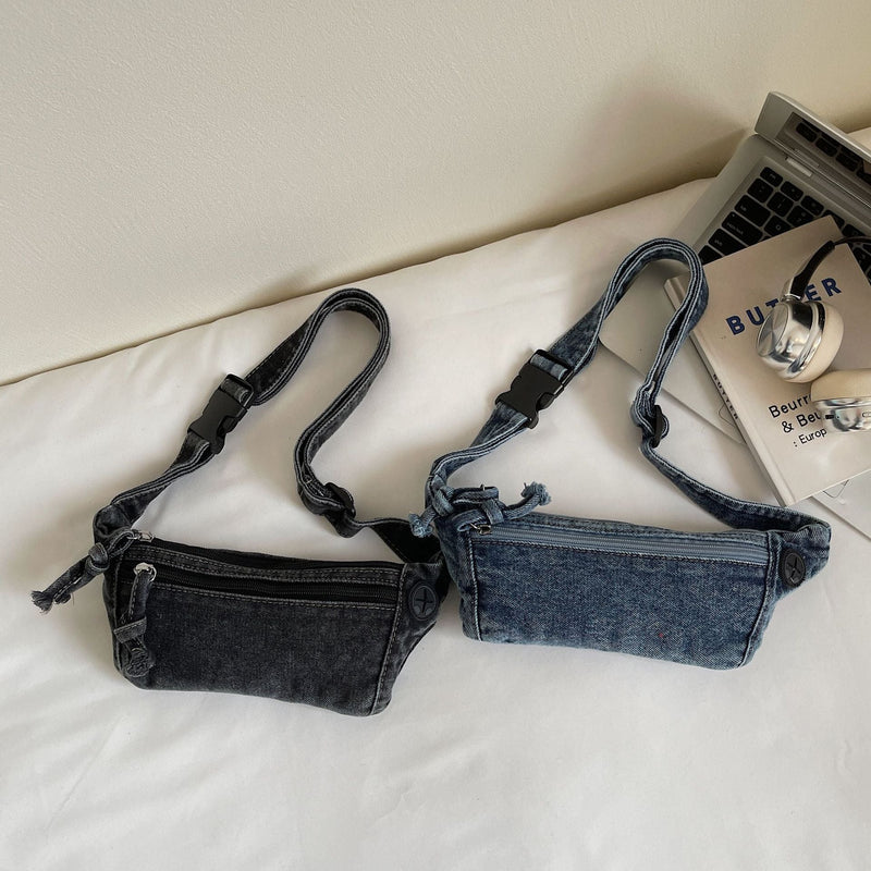 Retro Denim Fanny Pack Casual Shoulder Bag Trendy Versatile