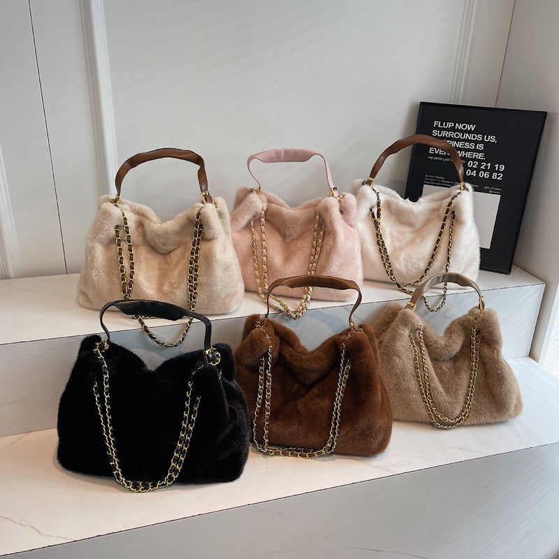 Retro Plush Chain Women's Bag - Large Capacity Underarm Bag