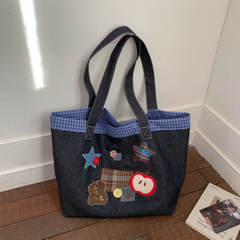Denim Commuter Shoulder Bag Versatile Casual Tote