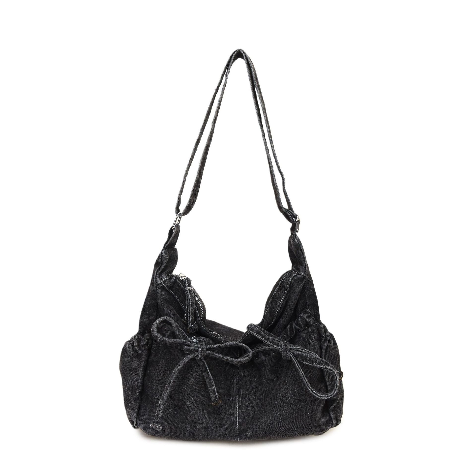 Bow Denim Messenger Bag Lightweight Commuter Shoulder Bag