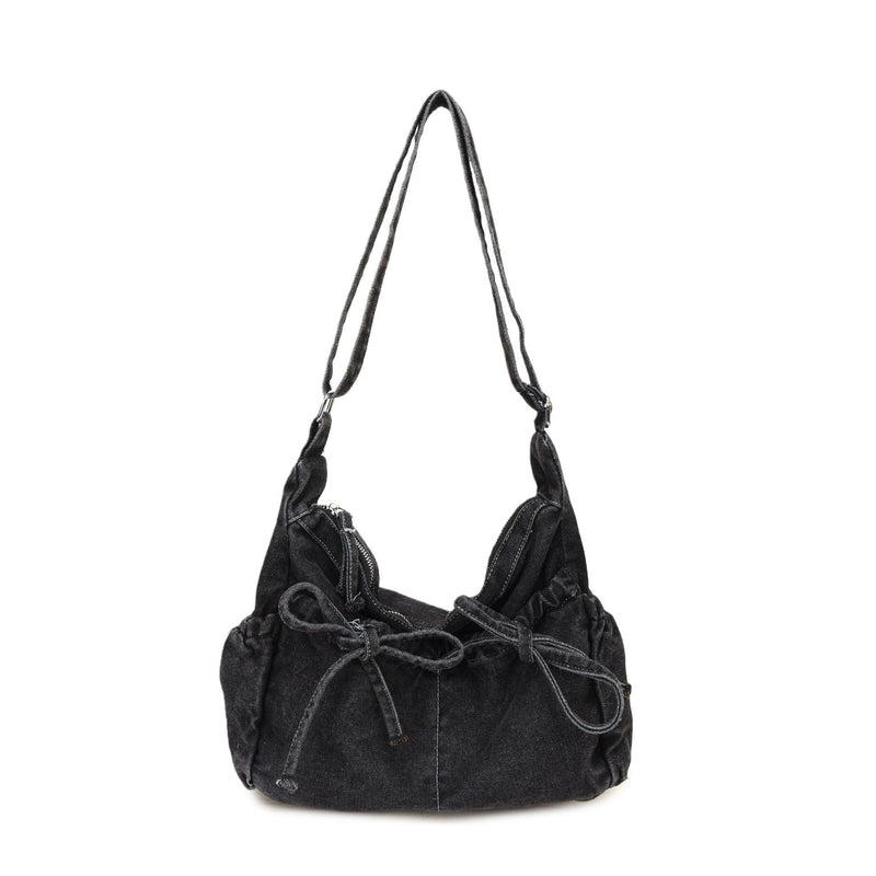 Bow Denim Messenger Bag Lightweight Commuter Shoulder Bag