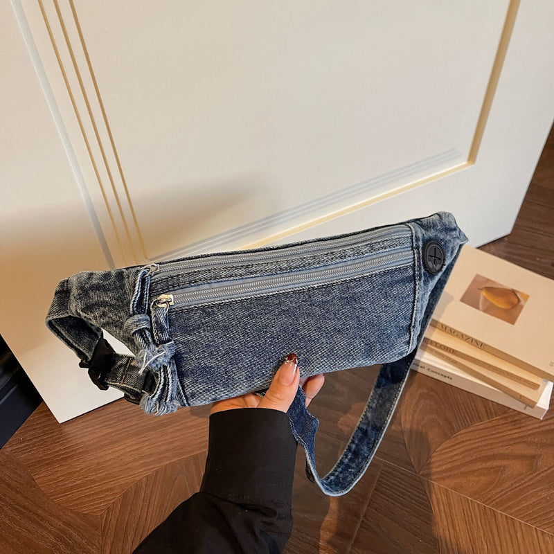 Retro Denim Fanny Pack Casual Shoulder Bag Trendy Versatile